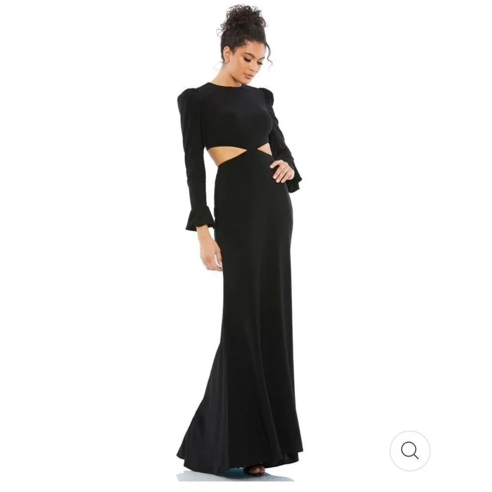 NWT Mac Duggal 67944 Black Long Sleeve Puff Shoulder Cut Out Gown Size‎ 6 $398